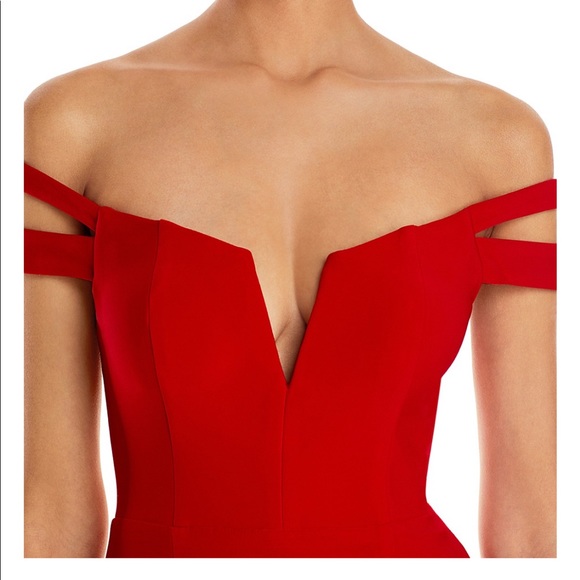 Aqua Formal Red Dress- size 4 off the shoulder - Picture 3 of 11